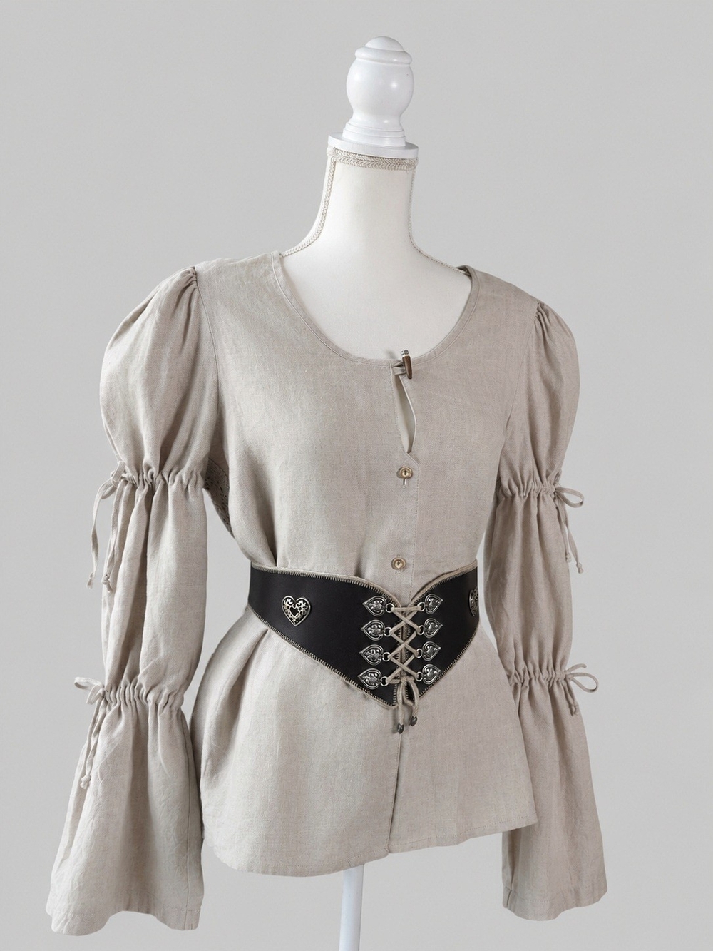 Vintage Peasant Blouse with Puff Sleeves and Corset Belt, Cottagecore, Dirndl